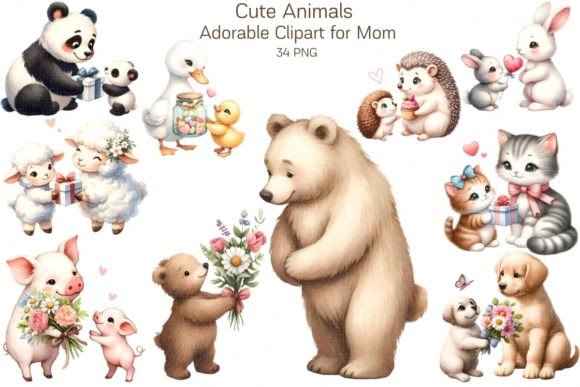 Download Cute Animal Clipart for Mom, Sublimation - Cute animal clipart Collection